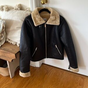 Women’s NA-KD Sherling Polyester Moto Jacket With Major Zippers